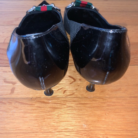 Gucci Horsebit Web Stripe GG Pump Size 7 Black Suede Pointed Toe Kitten Heel - Picture 7 of 9